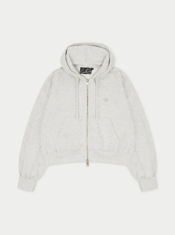 EMBLEM ZIP THROUGH RELAXED HOODIE - GREY MARL