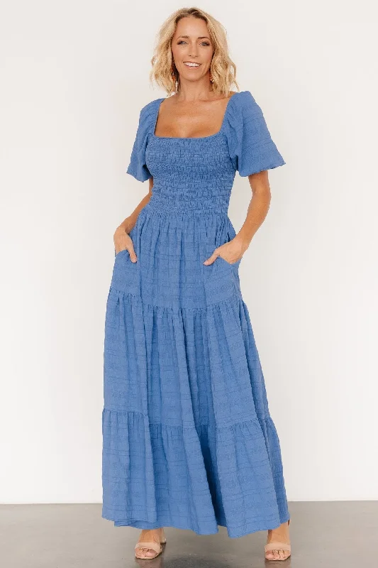 Smart Layered Looks Soft Apparel Amaya Smocked Dress | Blue