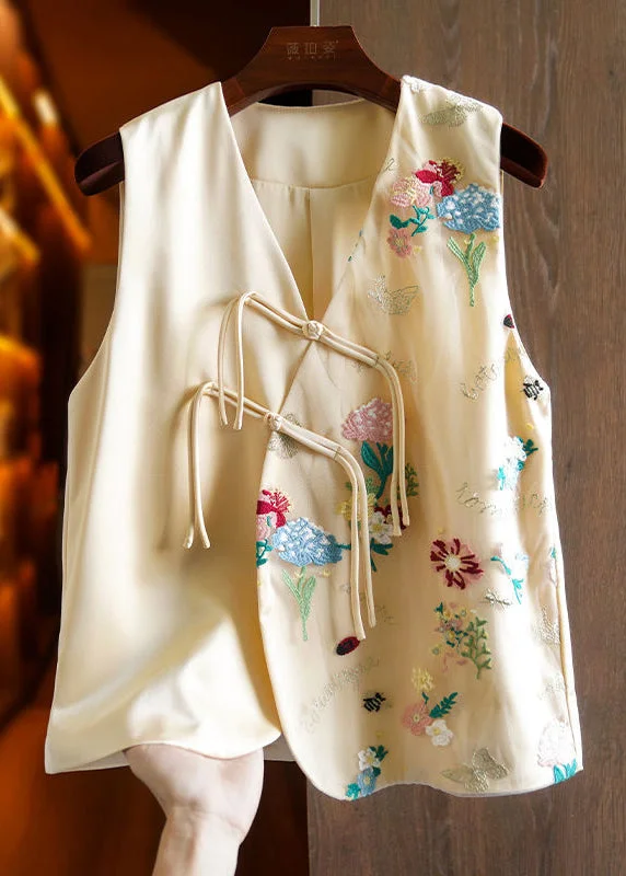 Smart Comfort Wear Practical Comfort Women Apricot V Neck Embroidered Floral Button Patchwork Tulle Waistcoat Sleeveless Smart Comfort Wear Practical Comfort Women Apricot V Neck Embroidered Floral Button Patchwork Tulle Waistcoat Sleeveless