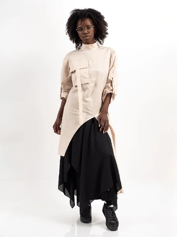 Budget-friendly Comfort Budget Comfort Avant Garde Tunic Shirt  With Pleats and Pockets