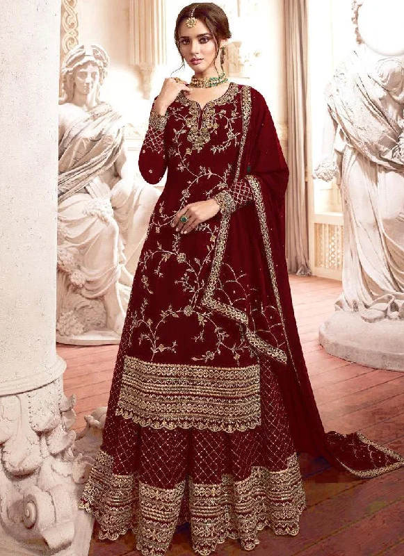 Charming Maroon Zari Georgette Pakistani Palazzo Salwar Suit