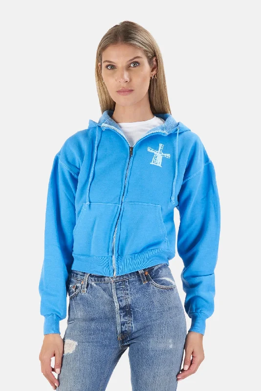 Affordable Comfort Wear Casual Comfort Been Here Forever Windmill Crop Hoodie Blue