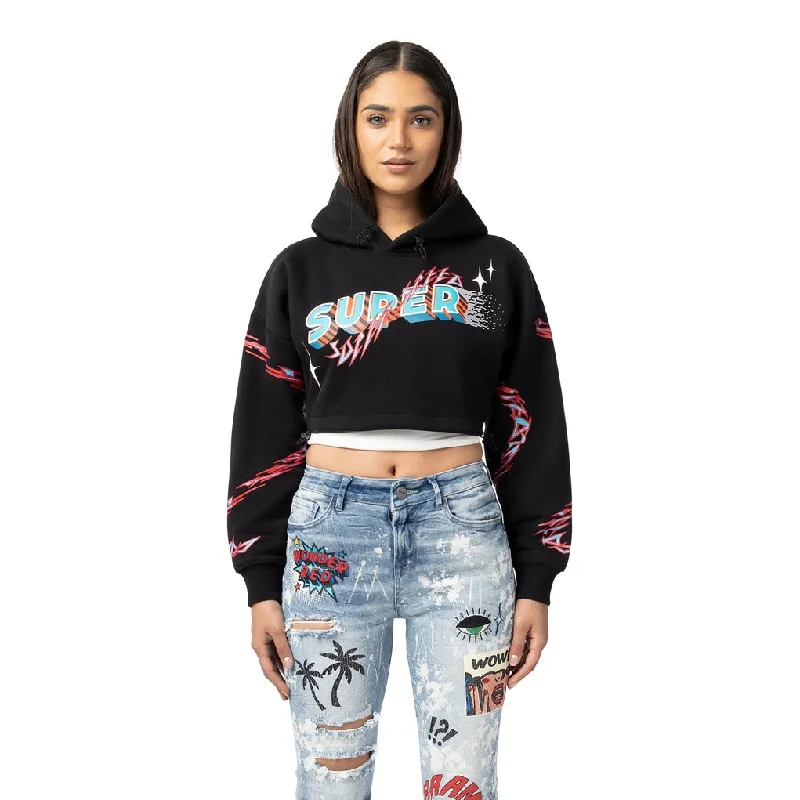 Effortless Soft Layers Budgeted Fashion Dropped Shoulder Cropped Hoodie - Black