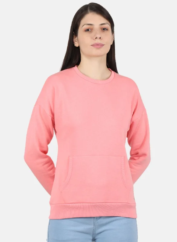 Budgeted Comfortable Wear Practical Layers Women Pink Solid Sweatshirt