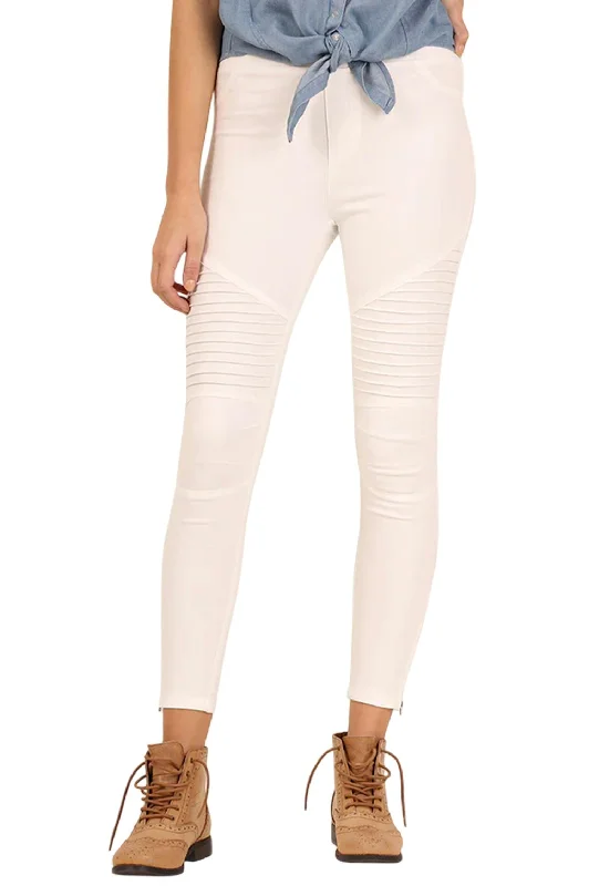 Chic Layering Stylish Essentials Washed Moto Jegging In Off-White