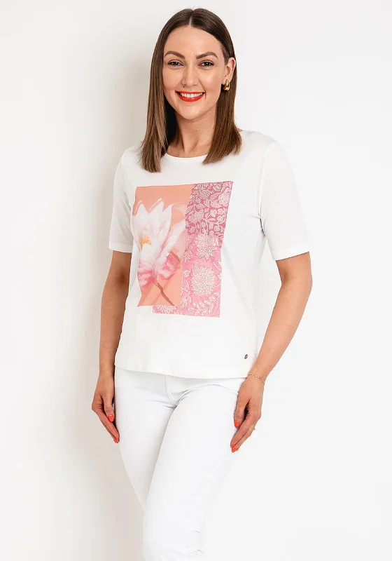 Soft-Fit Clothes Simple Comfortwear Monari Floral Graphic Print T-Shirt, White