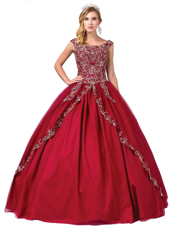 Dancing Queen - 1343 Cap Sleeve Gilt-Appliqued Overskirt Ballgown