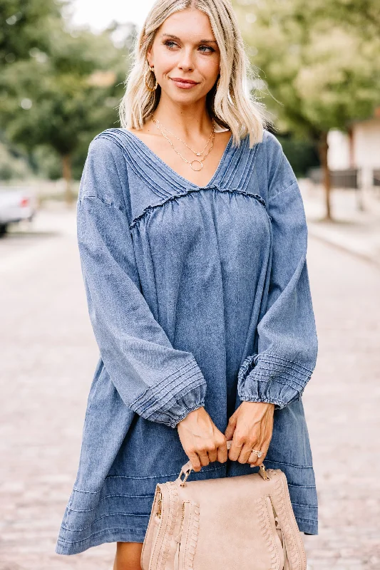 Effortless Chic Looks Trendy Comfortwear Wherever You're At Denim Blue Babydoll Dress