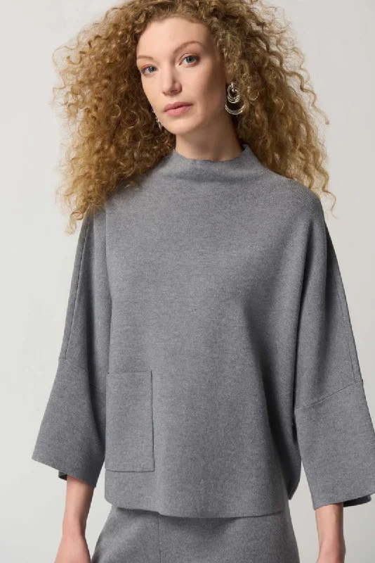 Affordable Outfits Effortless Style Joseph Ribkoff Grey Melange Funnel Neck Boxy Top Style 233907