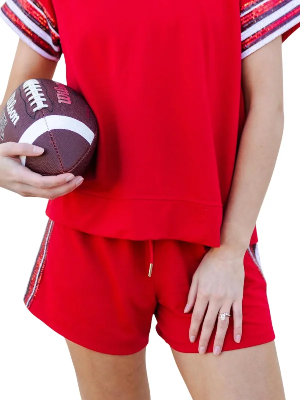 Warm and Soft Textiles Effortless Outfits Lauren Sequin Shorts In Red/black