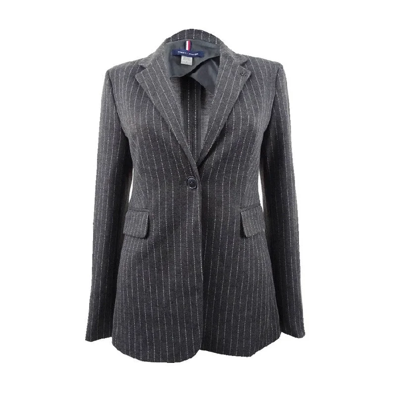 Simple Wear Relaxed Fashion Tommy Hilfiger Women's Pinstriped One-Button Knit Jacket