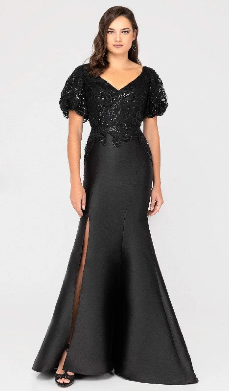 Cozy Street Looks Cozy Casuals Terani Couture - 1911E9618 V-Neck Puffed Short Sleeves Mermaid Gown Cozy Street Looks Cozy Casuals Terani Couture - 1911E9618 V-Neck Puffed Short Sleeves Mermaid Gown