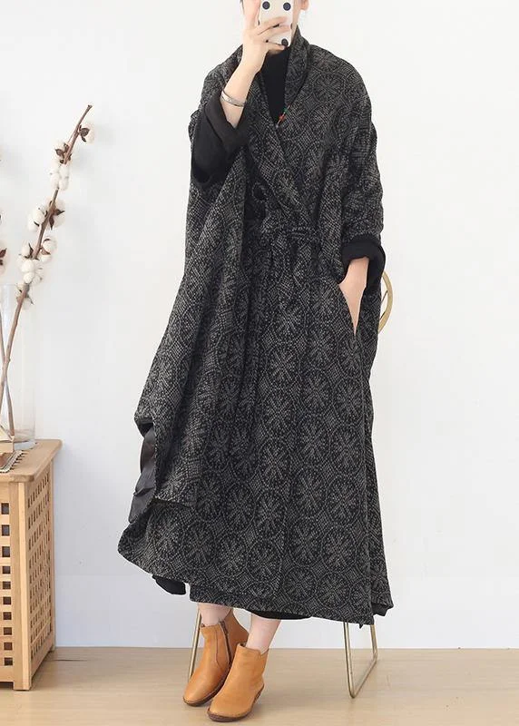 Cozy Looks Soft Apparel Fine gray wool overcoat Loose fitting medium length Batwing Sleeve v neck women coats