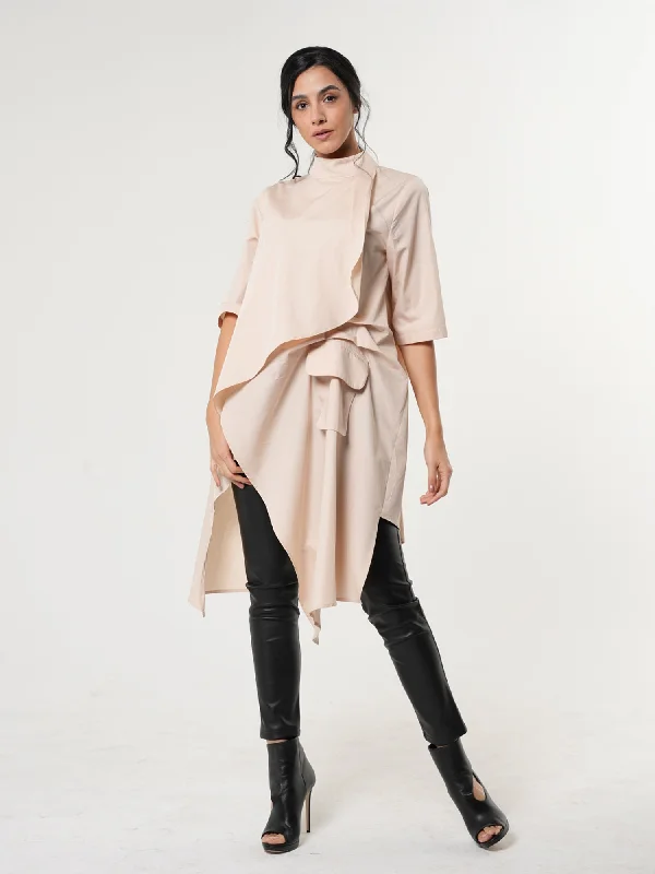 Effortless Fashionwear Comfort Choices Asymmetric Tunic Shirt In Beige
