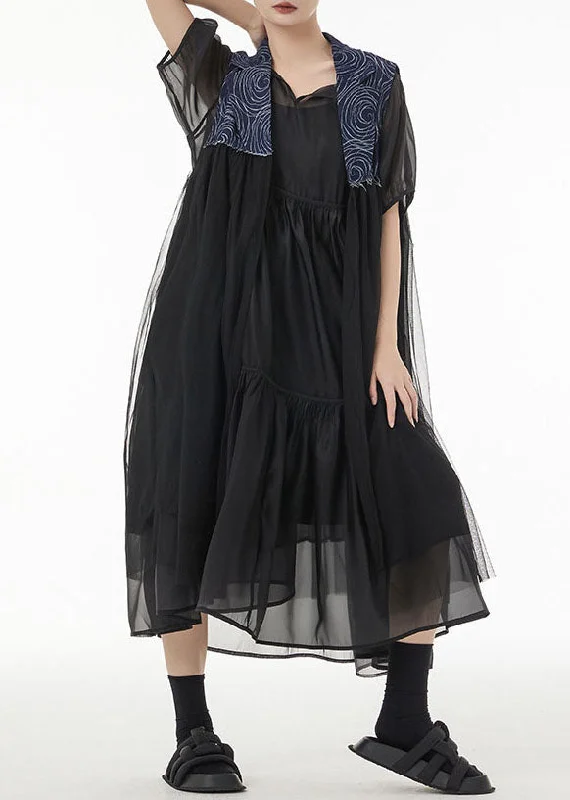 Trendy Cozy Apparel Relaxed Dressing Beautiful Blue Oversized Denim Patchwork Chiffon Cardigans Sleeveless Trendy Cozy Apparel Relaxed Dressing Beautiful Blue Oversized Denim Patchwork Chiffon Cardigans Sleeveless
