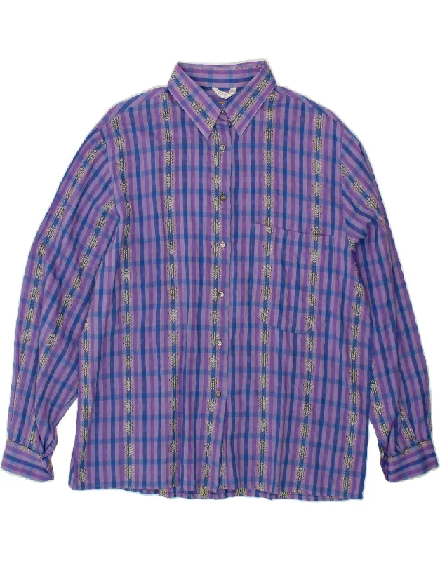 VINTAGE Womens Shirt IT 46 Large Purple Check Cotton