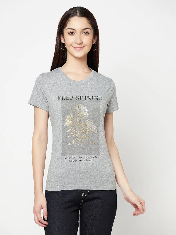 Cozy Fashion Trends Comfort-driven Style Women's Casual Regular Short Sleeve Grey Melange Round neck Graphic Print T-Shirt Cozy Fashion Trends Comfort-driven Style Women's Casual Regular Short Sleeve Grey Melange Round neck Graphic Print T-Shirt