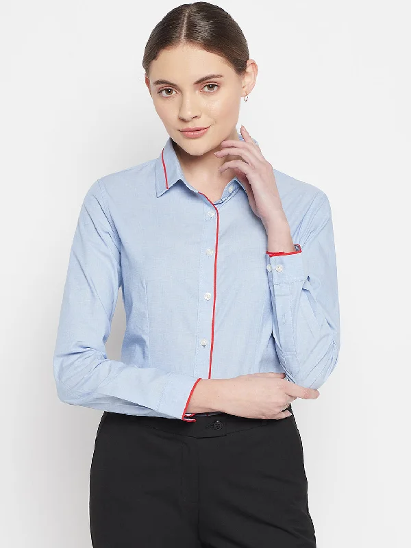 Trendy Comfortables Affordable Outfits Women's Formal  Sky Blue Regular Full Sleeve  Shirt