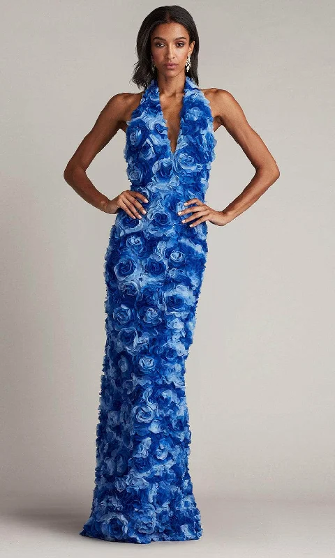 Chic Comforts Pieces Soft Look Tadashi Shoji CFI24309L - Rosette Applique Evening Gown Chic Comforts Pieces Soft Look Tadashi Shoji CFI24309L - Rosette Applique Evening Gown