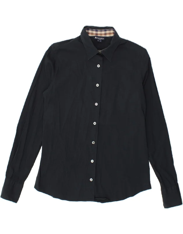 Chic Layering Modern Daywear AQUASCUTUM Womens Shirt UK 16 Large Black Cotton
