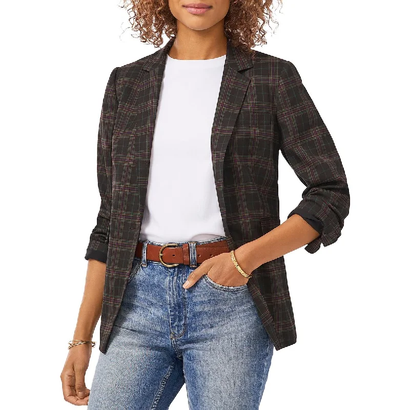 Cozy Fabric Fits Cozy Essentials Vince Camuto Womens Plaid Notch Collar One-Button Blazer Cozy Fabric Fits Cozy Essentials Vince Camuto Womens Plaid Notch Collar One-Button Blazer