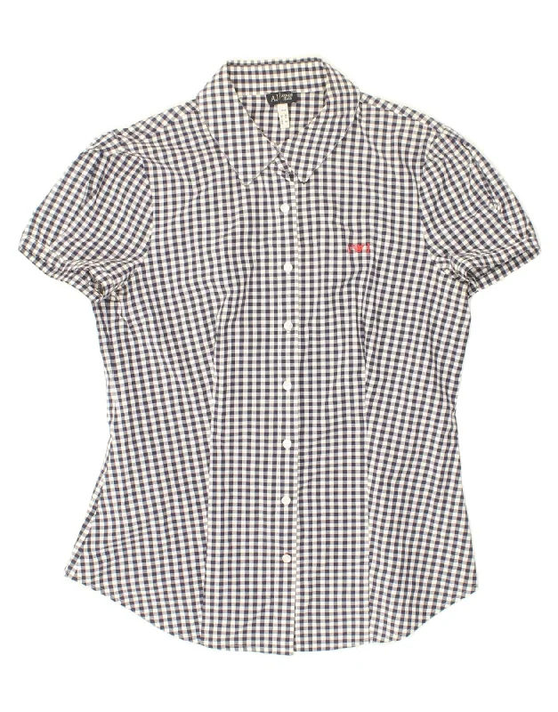 Cozy Fashion Trends Warm Style ARMANI JEANS Womens Shirt Blouse US 8 Medium Navy Blue Gingham