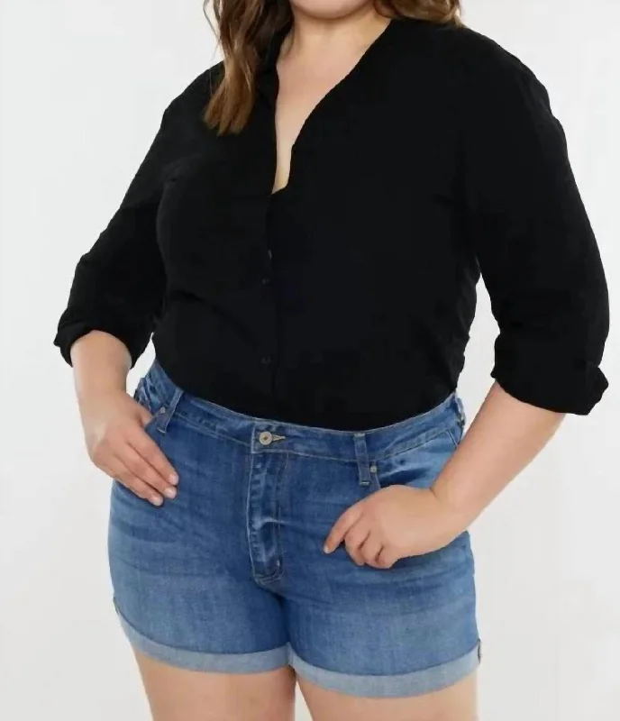 Casual Layers Comfortable Daywear Cuffed Shorts - Plus In Medium Stone Wash