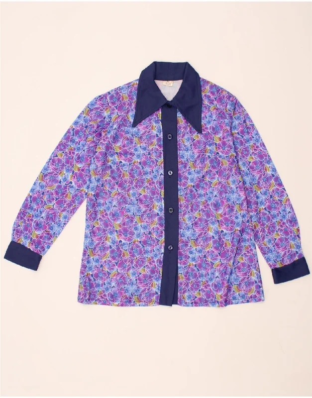 Comfortable Vibes Budgeted Outfits VINTAGE Womens Shirt IT 44 Medium Purple Floral Polyester