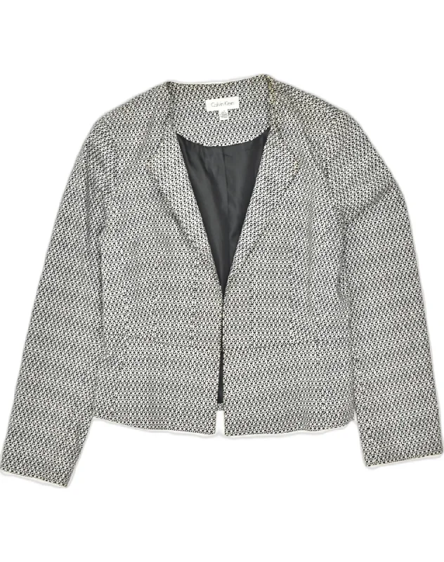 CALVIN KLEIN Womens Blazer Jacket UK 16 Large Grey Geometric Cotton