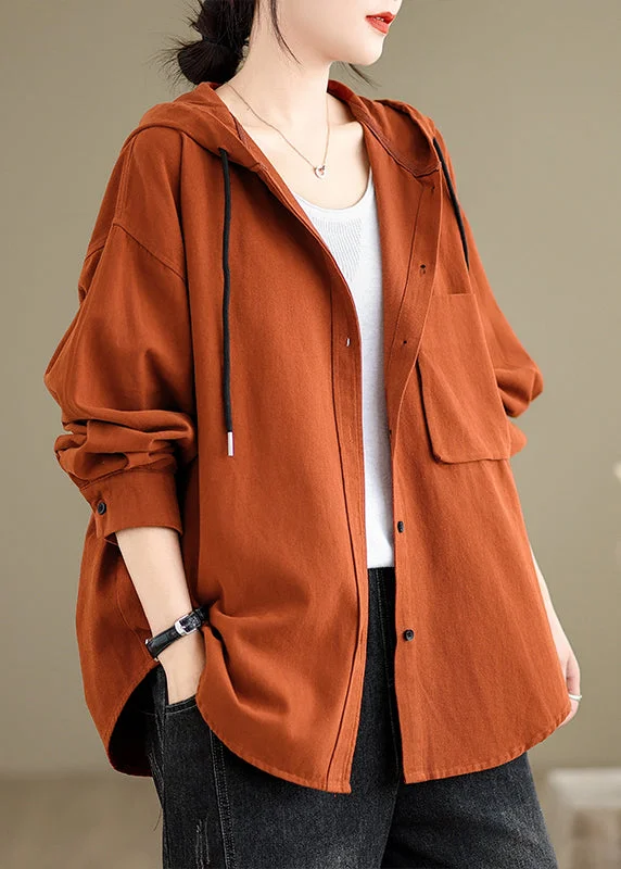 Comfy Daily Outfits Trendy Layers Casual Brick Red Hooded Pockets Plus Size Cotton Coat Fall Comfy Daily Outfits Trendy Layers Casual Brick Red Hooded Pockets Plus Size Cotton Coat Fall