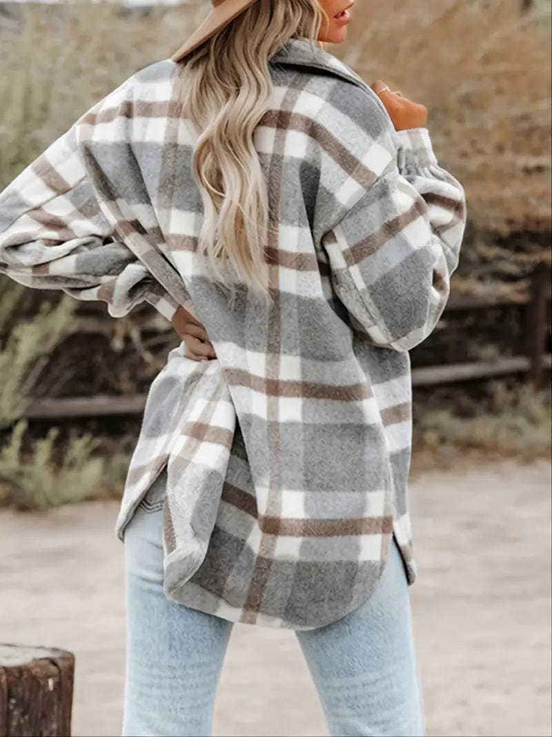 Effortless Soft Layers Warm Comfortwear Soft Plaid Button-Up Shirt Jacket