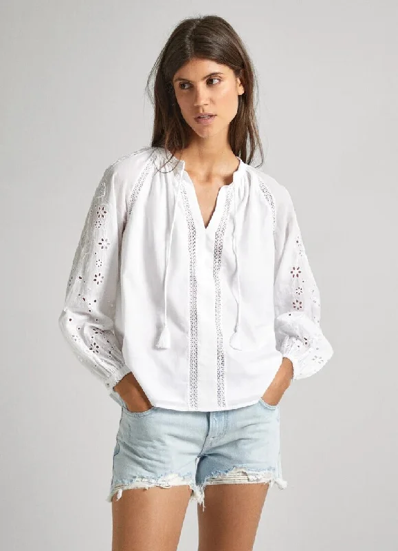 Effortless Chic Looks Day Comfort Pepe Jeans Ewan Embroidered Detail Blouse, White