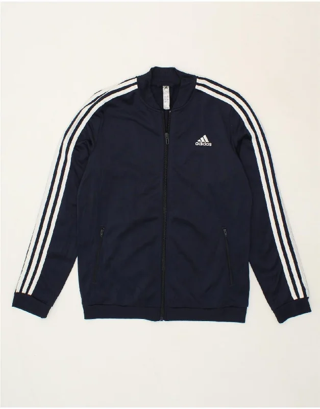 ADIDAS Womens Tracksuit Top Jacket UK 12/14 Medium Navy Blue Polyester