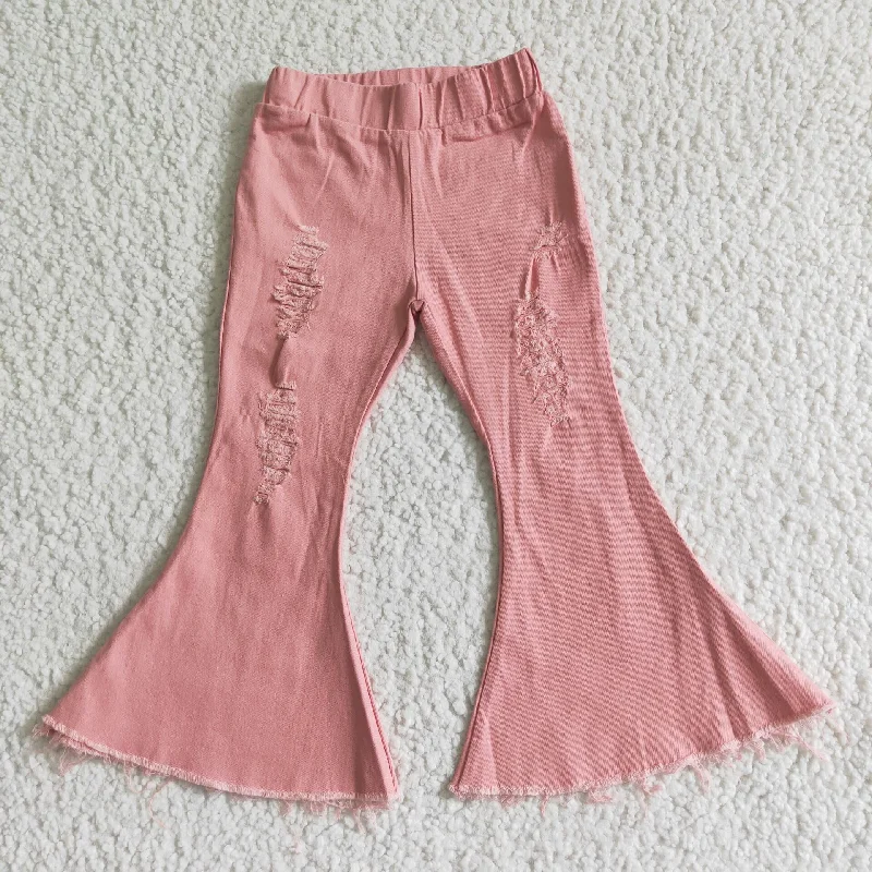 Chic Comfort Pieces Sleek Comfort girl pink color washed  elastic waist denim bell pants
