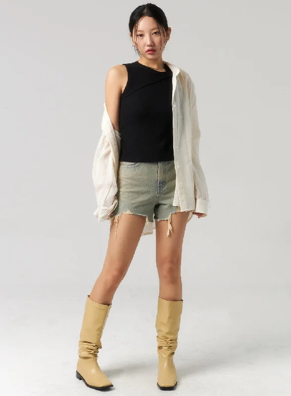 Trendy Cozy Apparel Cozy Wearables Light Ripped Denim Shorts CU327