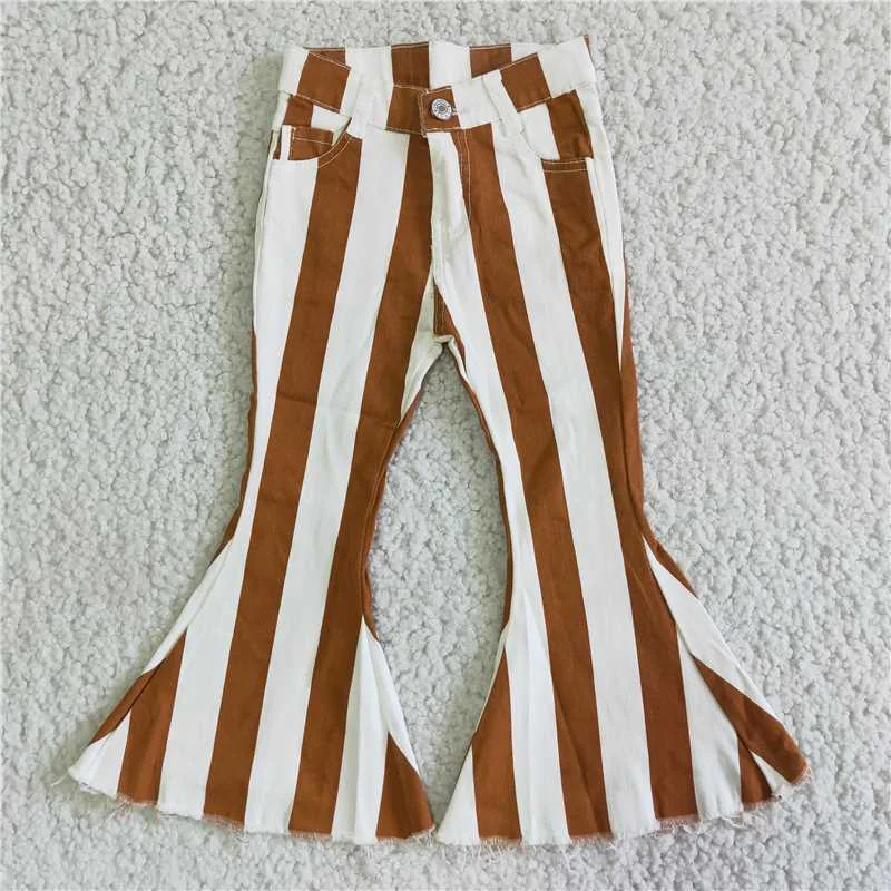 Relaxed Chic Effortless Comfort girl white and brown stripes bell pants
