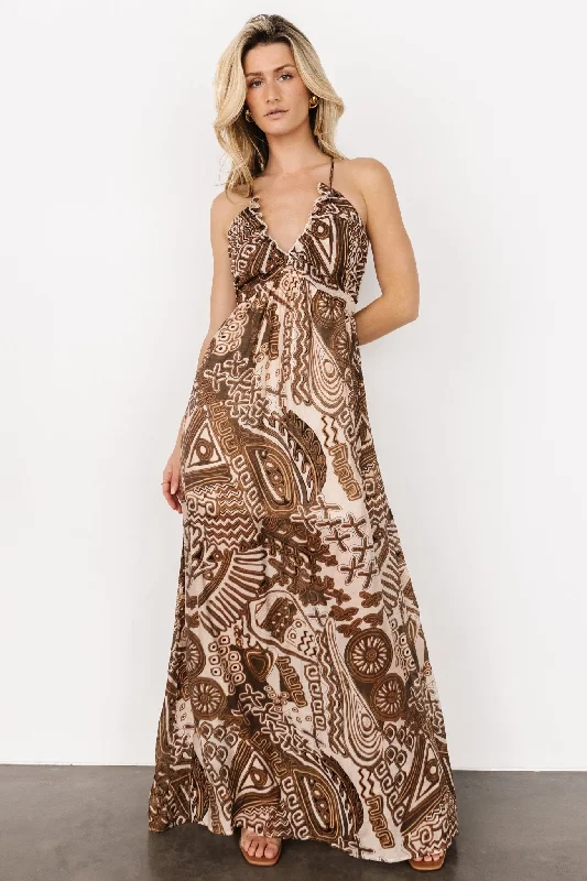 Wallace Open Back Dress | Mocha Print