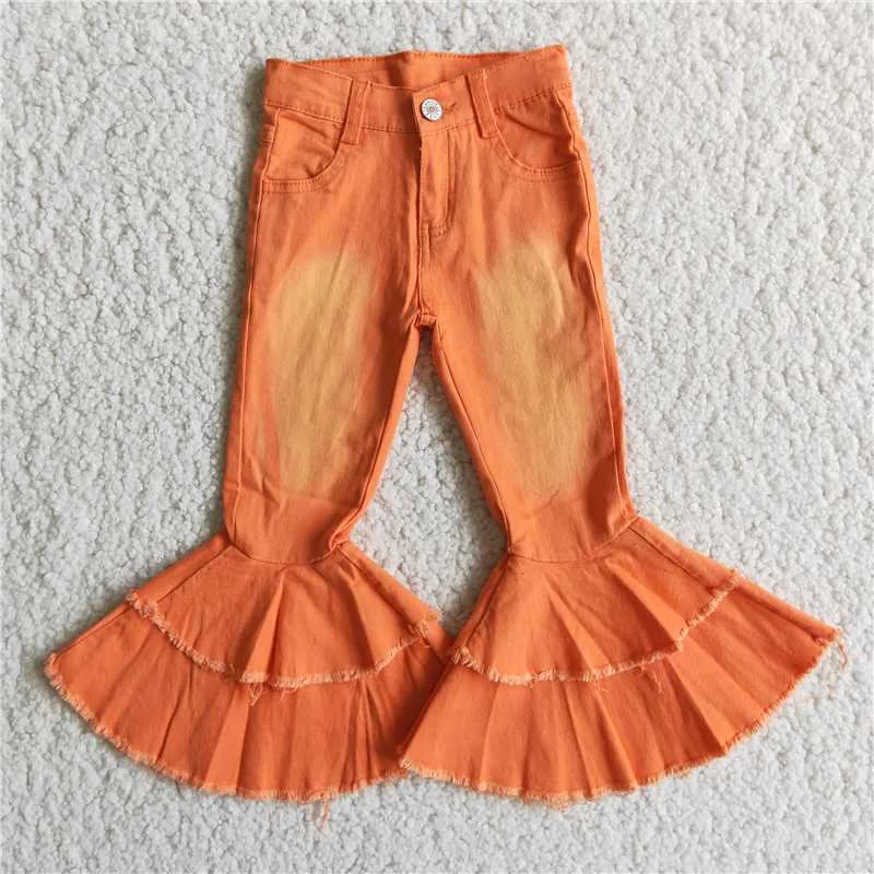Street Comfort Clothing Fashionable Comfort girl orange color washed jeans with zipper