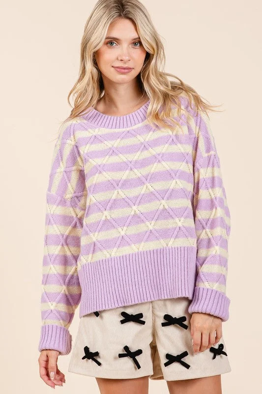 Everyday Comfort Wear Comfortable Daywear Plus Size Loose Fit Striped Argyle Knit Sweater Everyday Comfort Wear Comfortable Daywear Plus Size Loose Fit Striped Argyle Knit Sweater