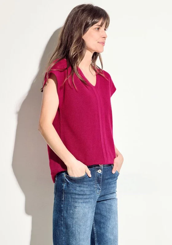 Effortless Layers Affordable Layers Cecil Crochet Knit V Neck Top, Pink