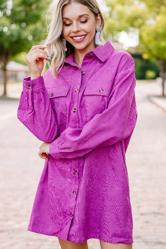 Everyday Wardrobe Essentials Comfortable Apparel Part Of You Orchid Purple Corduroy Shift Dress