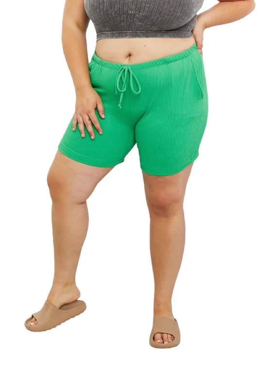 Comfy Fashion Trends Soft Fit Clothing Too Good Full Size Ribbed Shorts In Green