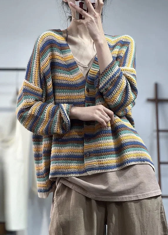 Casual Style Fits Affordable Style Plus Size Blue V Neck Button Cotton Knit Coat Fall