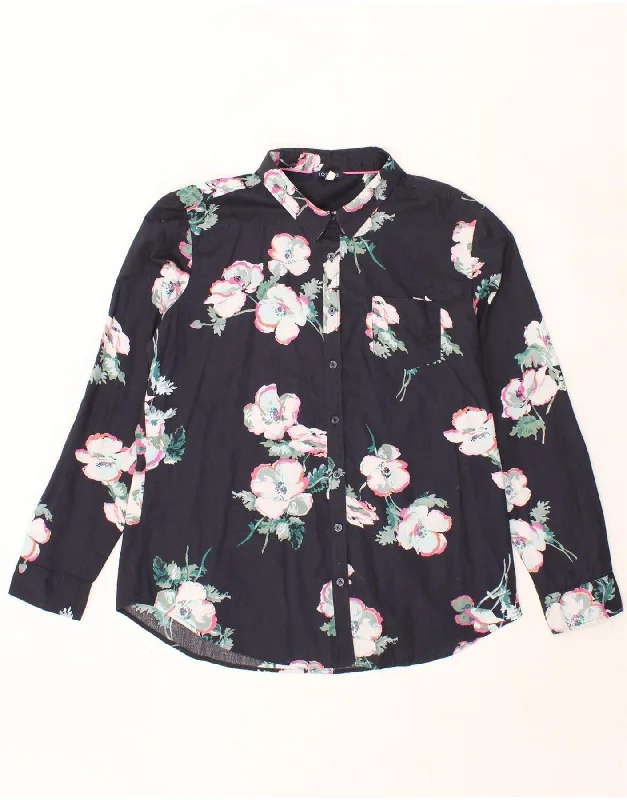 JOULES Womens Shirt UK 16 Large Navy Blue Floral Cotton