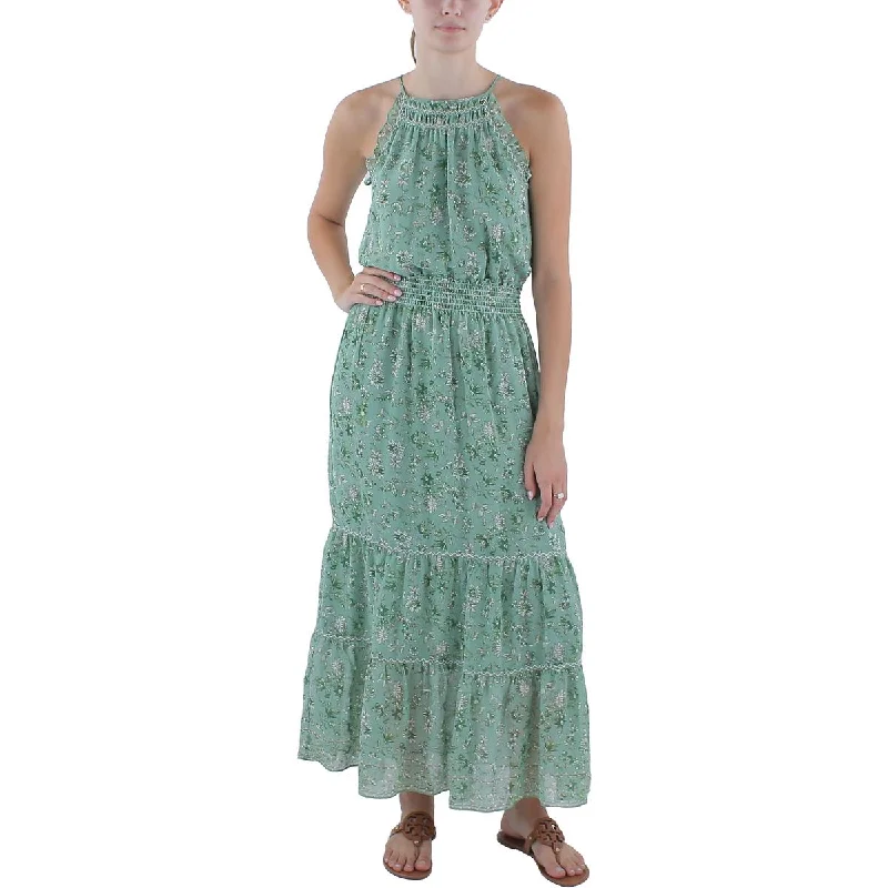 Effortless Wear Fits Cool Layers Max Studio Womens Smocked Ruffled Maxi Dress