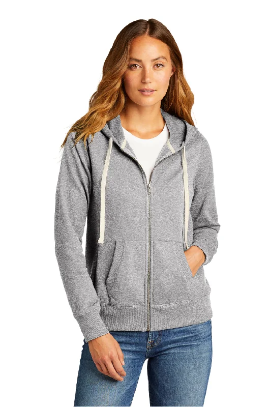 Comfortable Fashion Choices Affordable Outfits District Womens Re-Fleece Full Zip Hooded Sweatshirt Hoodie w/ Pockets - Heather Light Grey