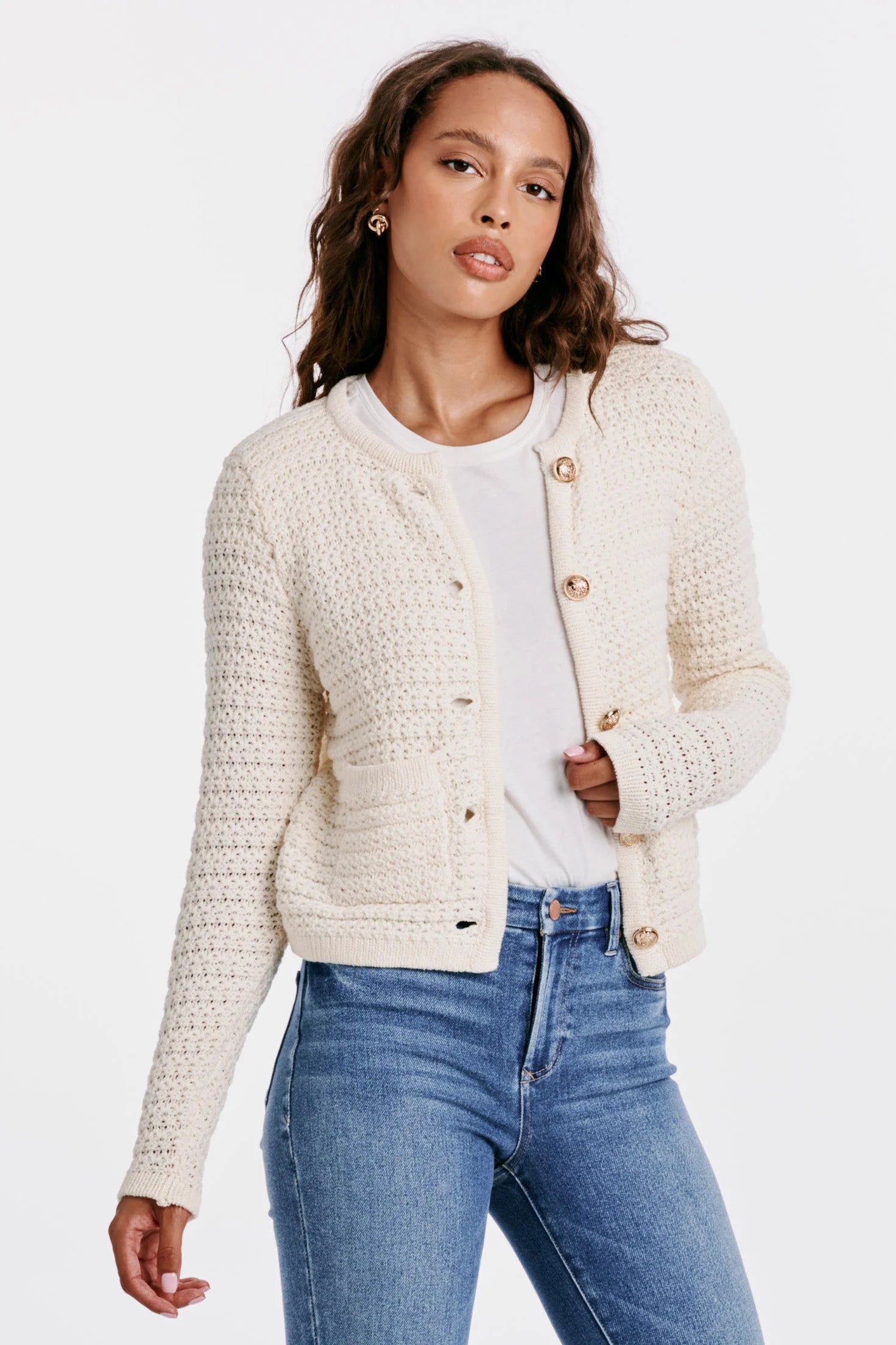 Dear John Cambria Long Sleeve Button Down Cardigan Cream