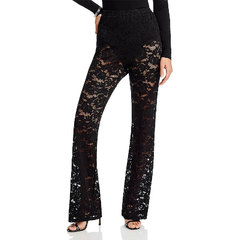 Soft Textured Wear Street Comfortwear Womens Sheer Floral Flared Pants