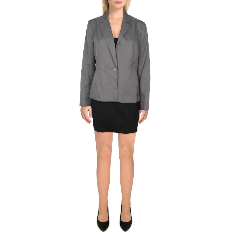 Le Suit Womens Petites Woven Herringbone One-Button Blazer