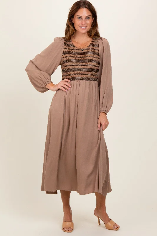 Effortless Wear Fits Cozy Styles Mocha Contrast Knit Bodice Maxi Dress